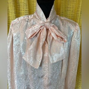 Vintage Tie Collar Button Up Blouse 12 Peach